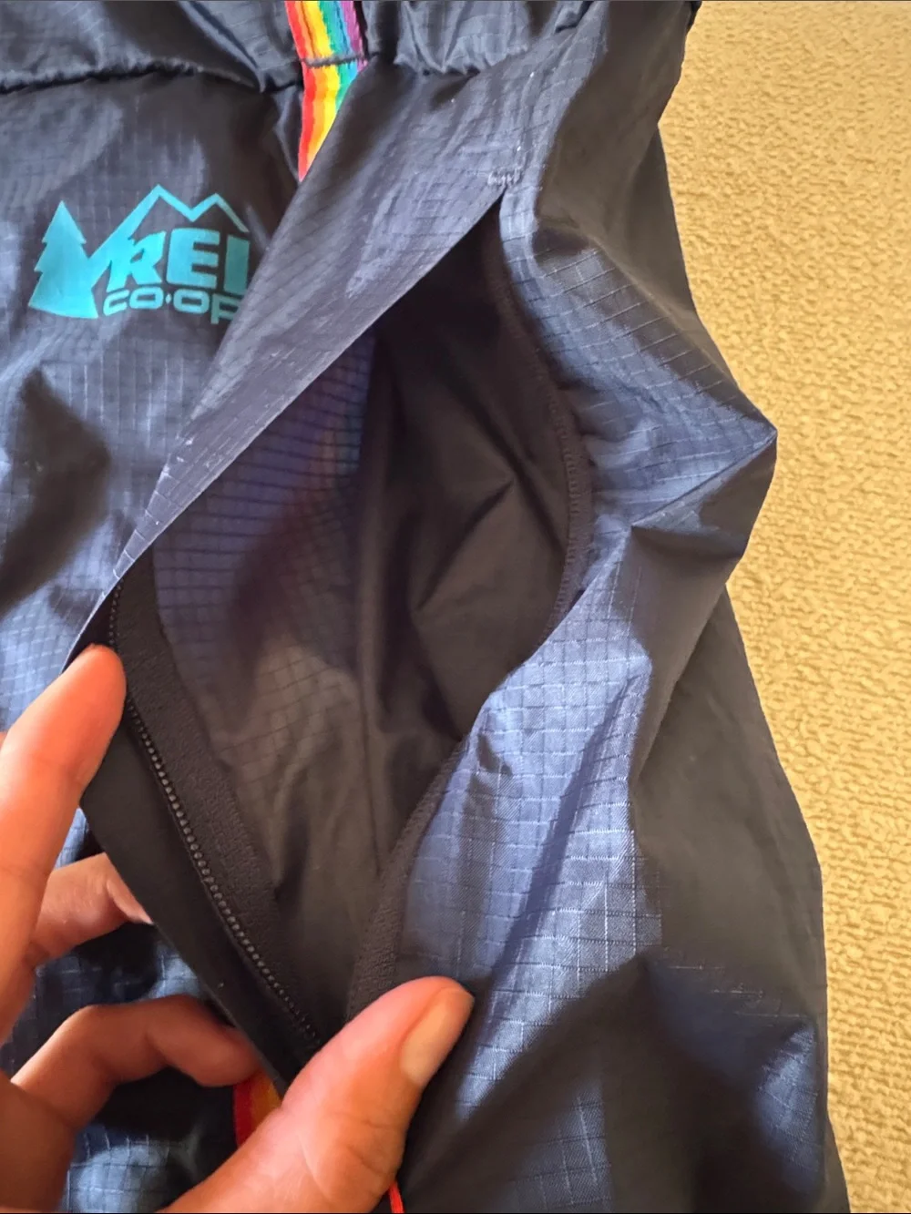 Dark Blue REI Daypack/hiking pack with Rainbow Strap